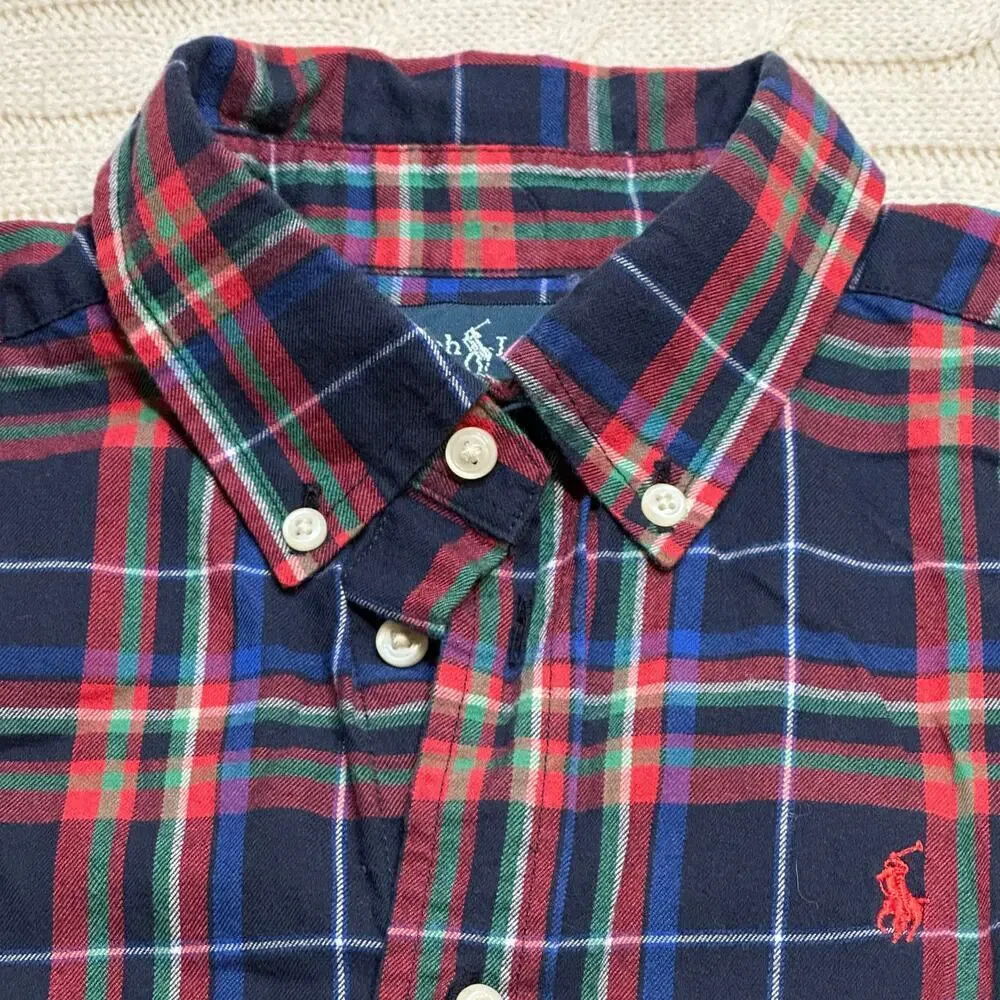 Ralph Lauren Blue Plaid Oxford Shirt sz 6 Button Down Shirt navy tartan plaid